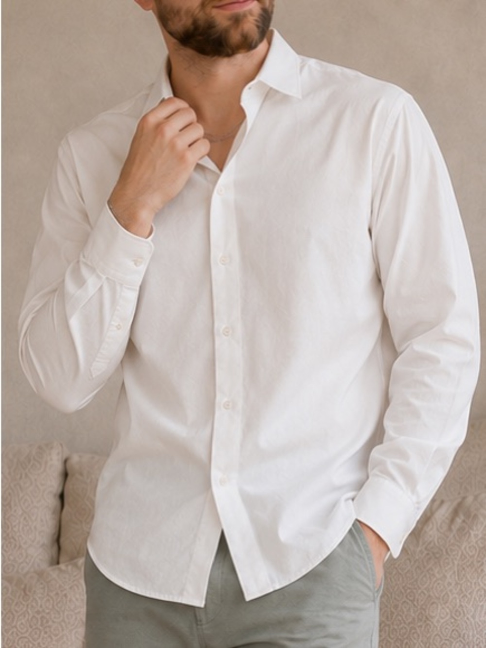 Saks Fifth Avenue Slim Fit White Cotton Textured Dress Shirt Button Up M